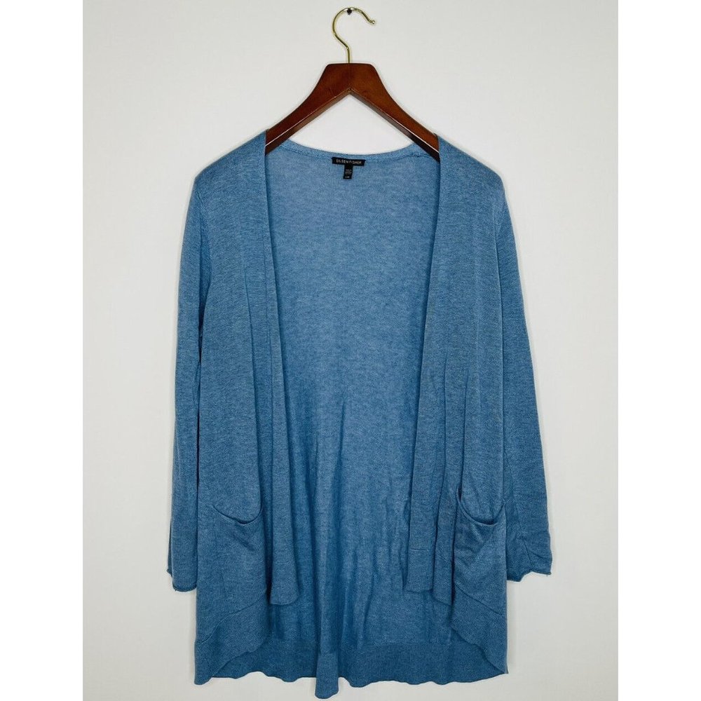 Eileen Fisher Long Sleeve Open Front Cardigan Women's Size Large Blue